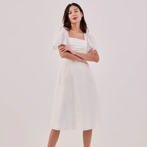 White Kavena Textured Pleat Front Dress